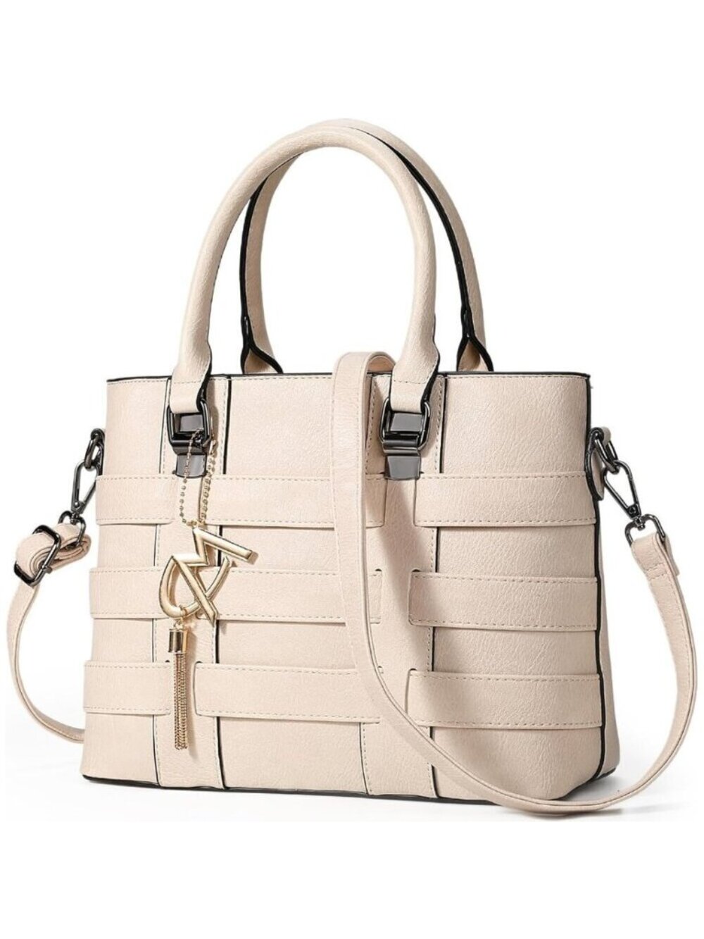 PU Leather Weave Beige Shoulder Bag for Women Elegant Top Handle Designer Purse